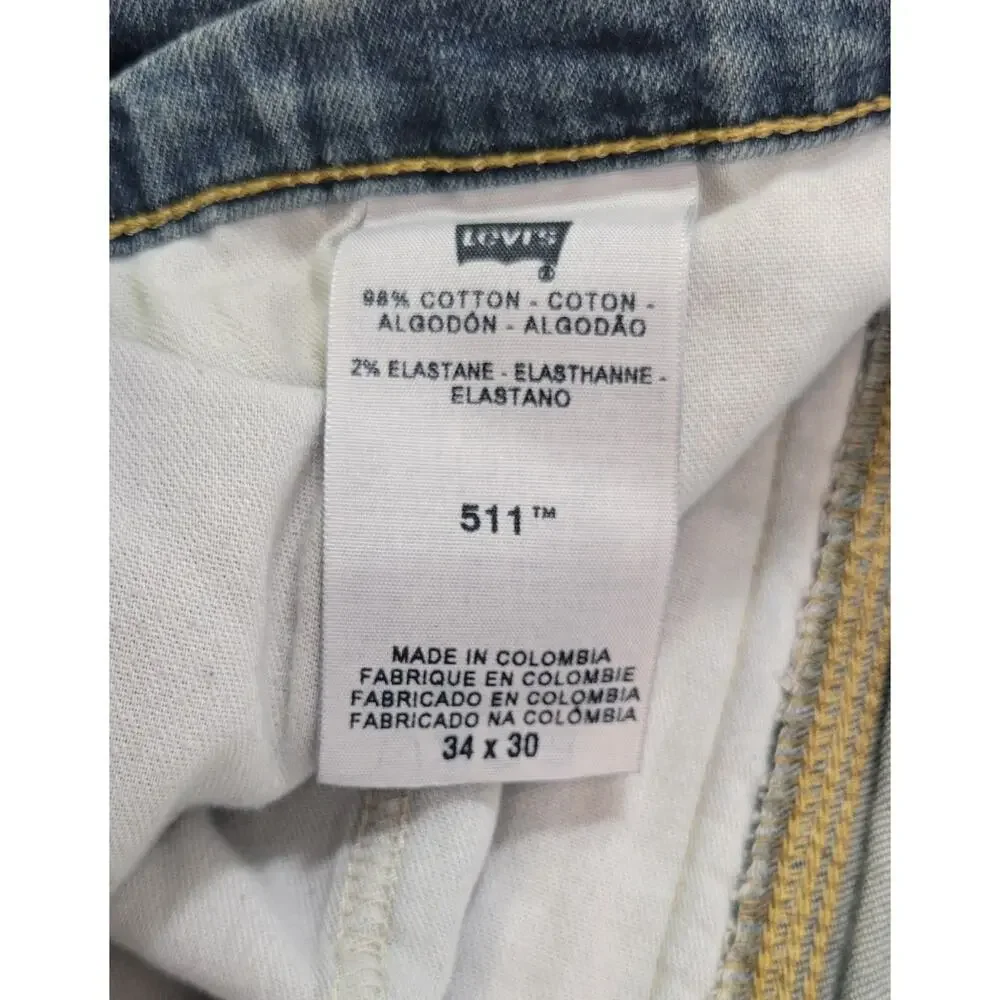 L26) Levi's 511 Men Zip Pocket Blue Denim Wash Jeans 34 x 30